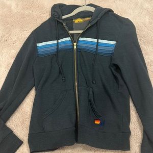 COPY - COPY - 5 Stripes Aviator Nation All Shades of Blue Charcoal Zip up Hoodi…